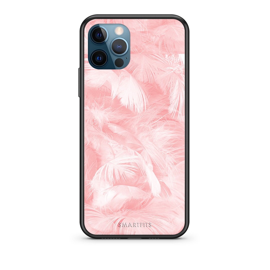 33 - iPhone 12 Pro Max  Pink Feather Boho case, cover, bumper