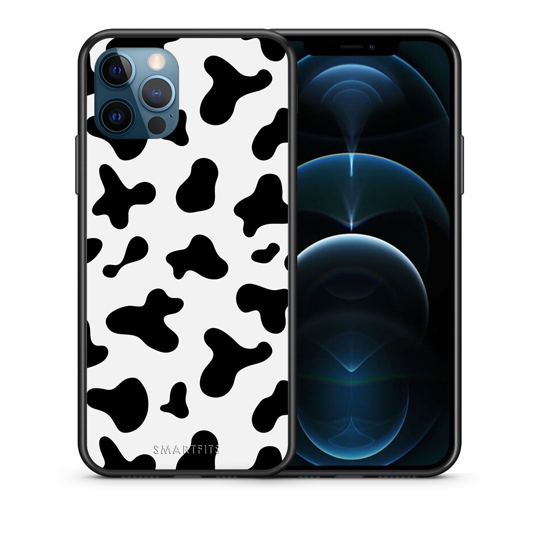 Θήκη iPhone 12 Pro Max Cow Print από τη Smartfits με σχέδιο στο πίσω μέρος και μαύρο περίβλημα | iPhone 12 Pro Max Cow Print case with colorful back and black bezels