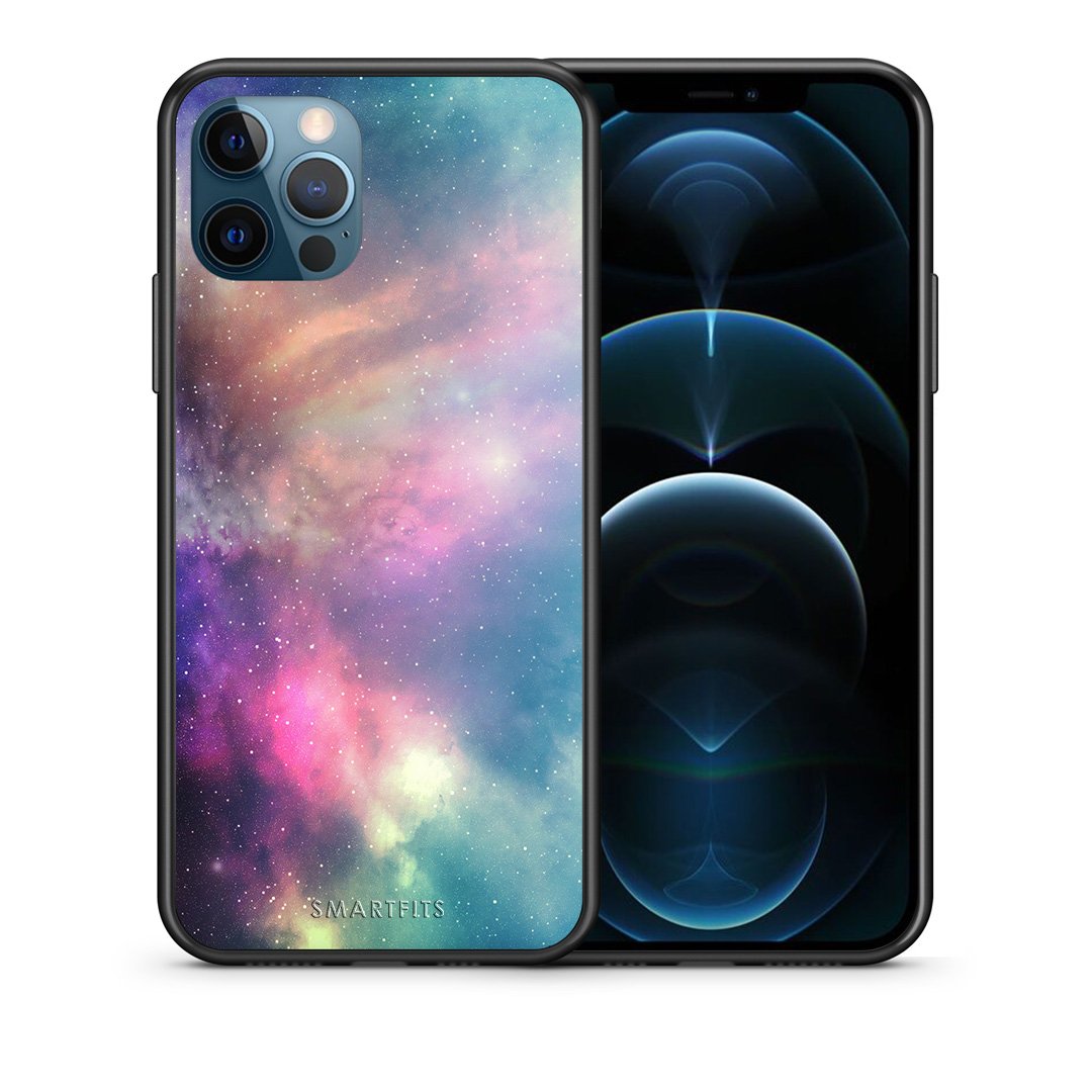 Θήκη iPhone 12 Pro Max Rainbow Galaxy από τη Smartfits με σχέδιο στο πίσω μέρος και μαύρο περίβλημα | iPhone 12 Pro Max Rainbow Galaxy case with colorful back and black bezels
