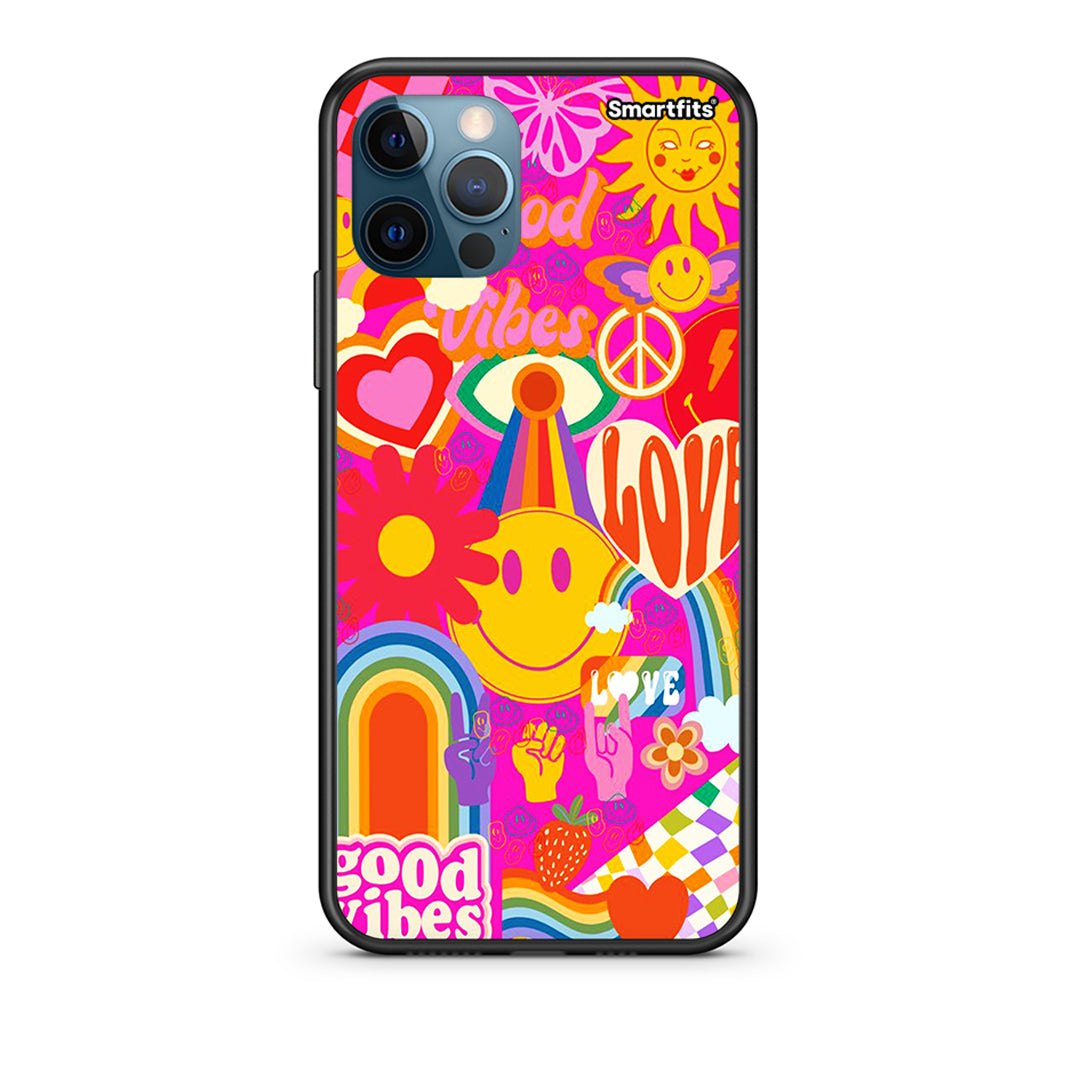 iPhone 12 Pro Max Hippie Love Θήκη από τη Smartfits με σχέδιο στο πίσω μέρος και μαύρο περίβλημα | Smartphone case with colorful back and black bezels by Smartfits