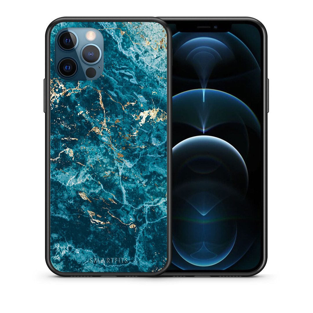 Θήκη iPhone 12 Pro Max Marble Blue από τη Smartfits με σχέδιο στο πίσω μέρος και μαύρο περίβλημα | iPhone 12 Pro Max Marble Blue case with colorful back and black bezels