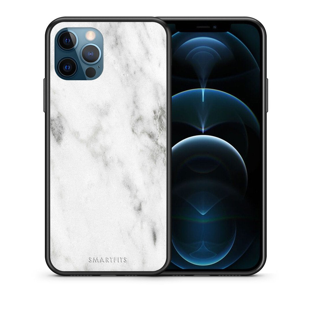 Θήκη iPhone 12 Pro Max White Marble από τη Smartfits με σχέδιο στο πίσω μέρος και μαύρο περίβλημα | iPhone 12 Pro Max White Marble case with colorful back and black bezels