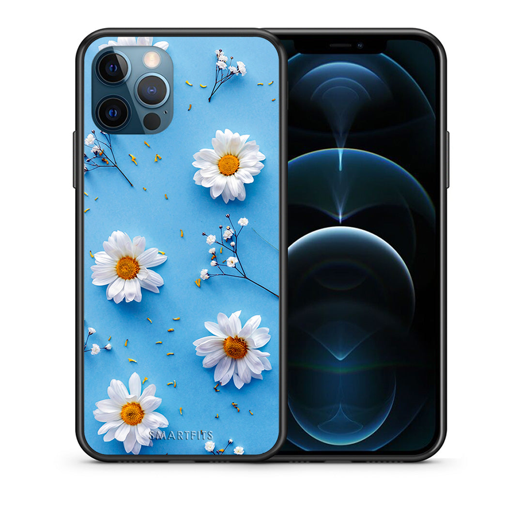 Θήκη iPhone 12 Pro Max Real Daisies από τη Smartfits με σχέδιο στο πίσω μέρος και μαύρο περίβλημα | iPhone 12 Pro Max Real Daisies case with colorful back and black bezels