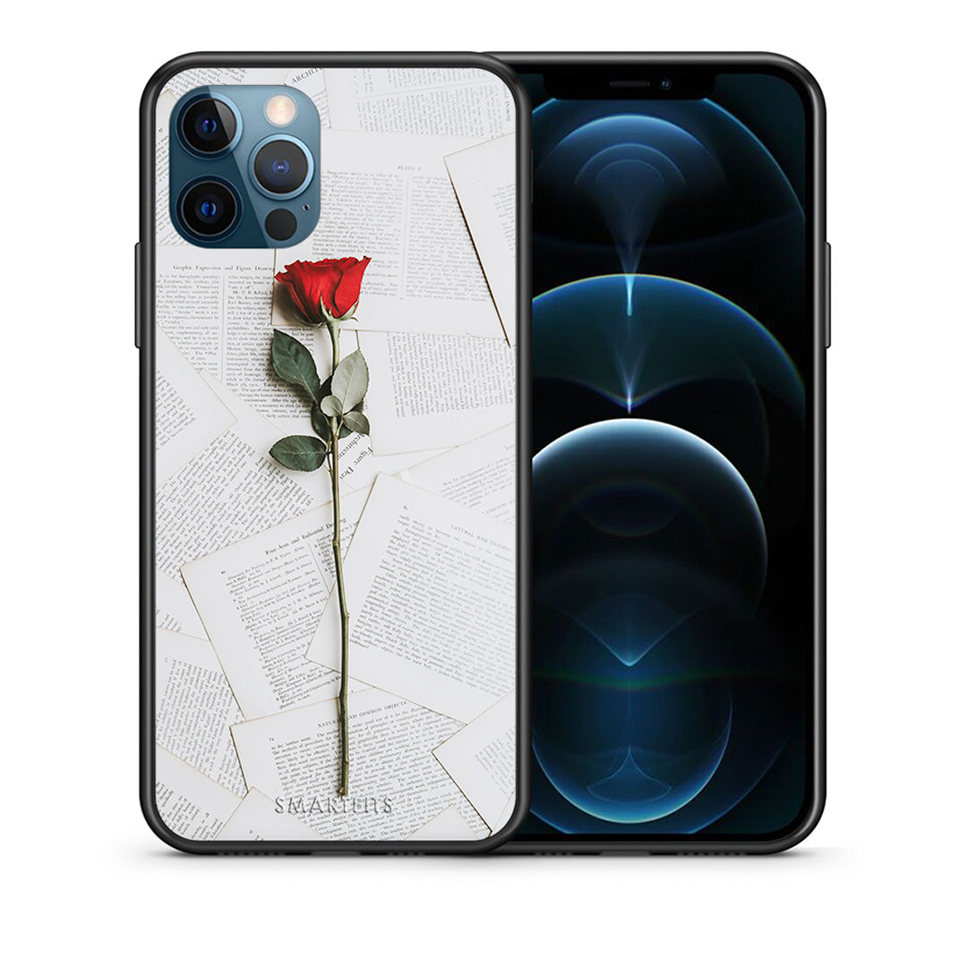 Θήκη iPhone 12 Pro Max Red Rose από τη Smartfits με σχέδιο στο πίσω μέρος και μαύρο περίβλημα | iPhone 12 Pro Max Red Rose case with colorful back and black bezels