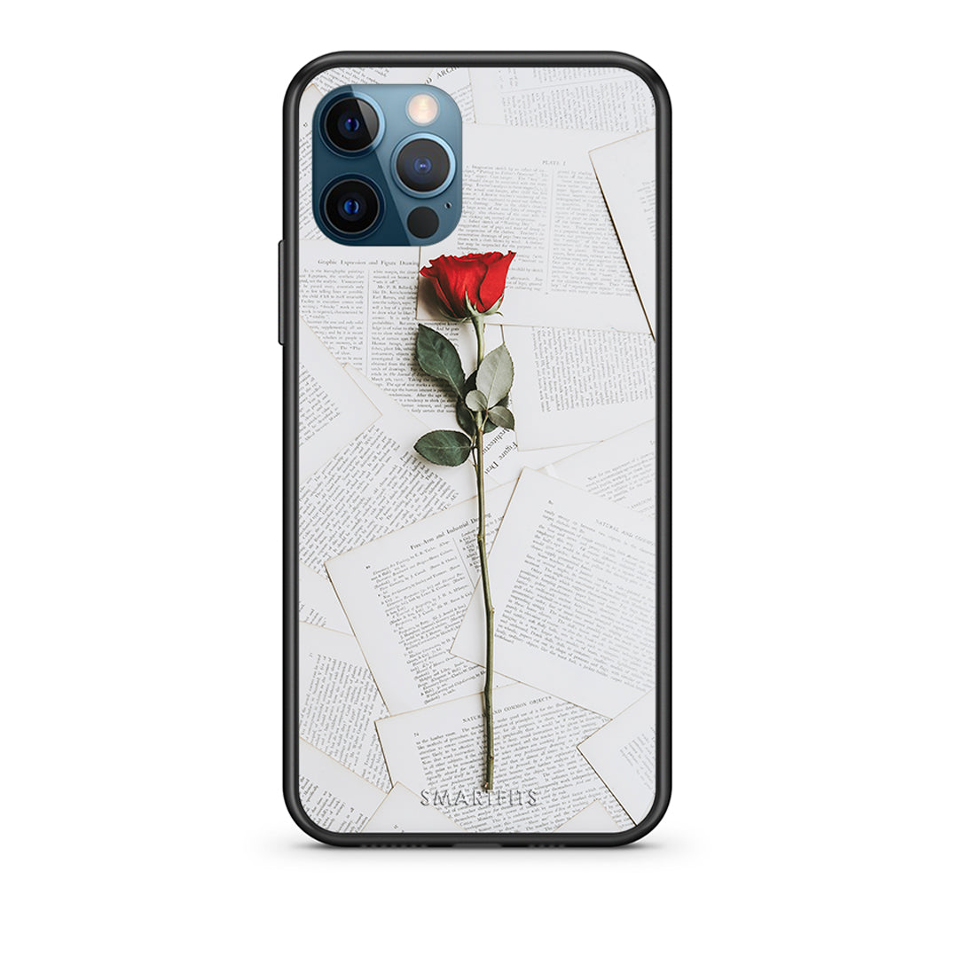 iPhone 12 Pro Max Red Rose θήκη από τη Smartfits με σχέδιο στο πίσω μέρος και μαύρο περίβλημα | Smartphone case with colorful back and black bezels by Smartfits