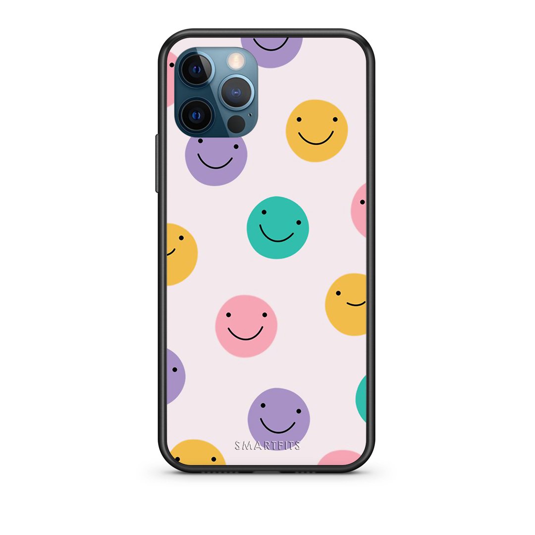 iPhone 12 Pro Max Smiley Faces θήκη από τη Smartfits με σχέδιο στο πίσω μέρος και μαύρο περίβλημα | Smartphone case with colorful back and black bezels by Smartfits