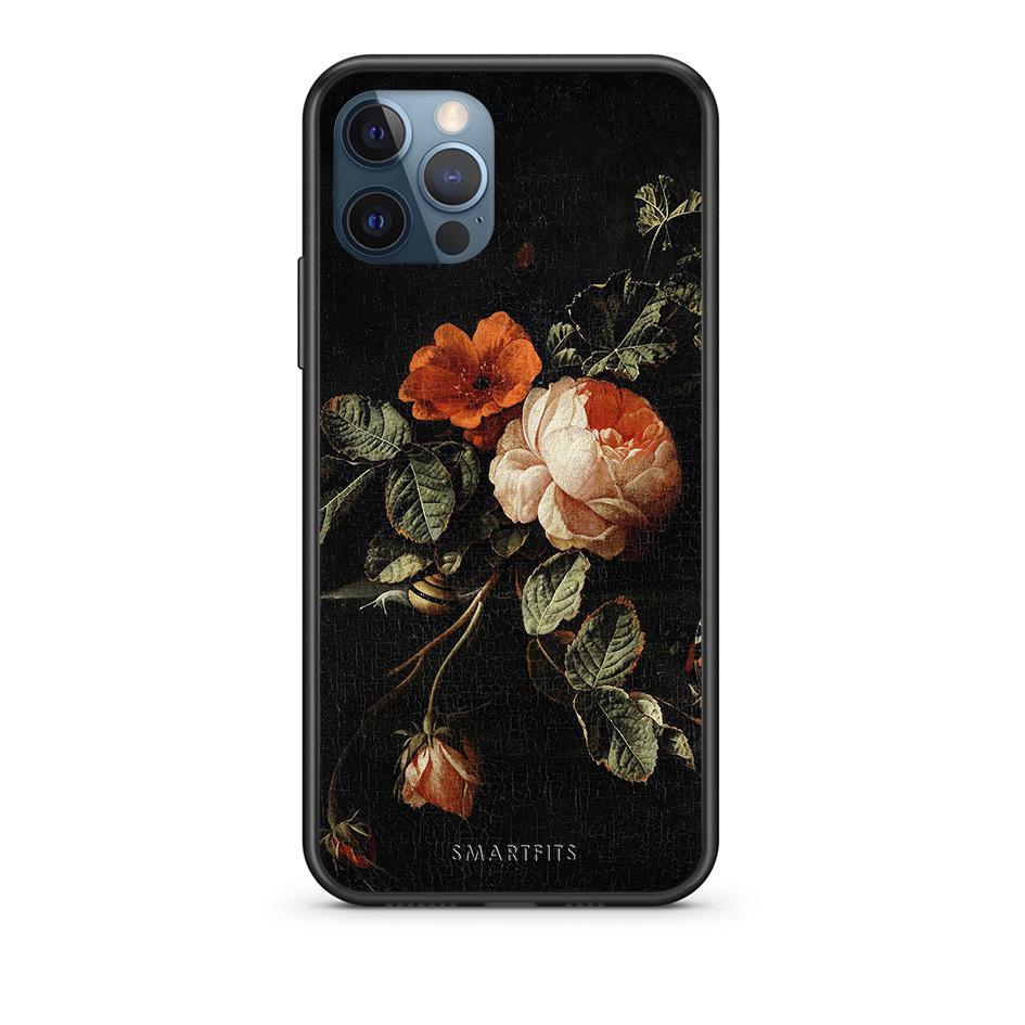 iPhone 12 Pro Max Vintage Roses θήκη από τη Smartfits με σχέδιο στο πίσω μέρος και μαύρο περίβλημα | Smartphone case with colorful back and black bezels by Smartfits