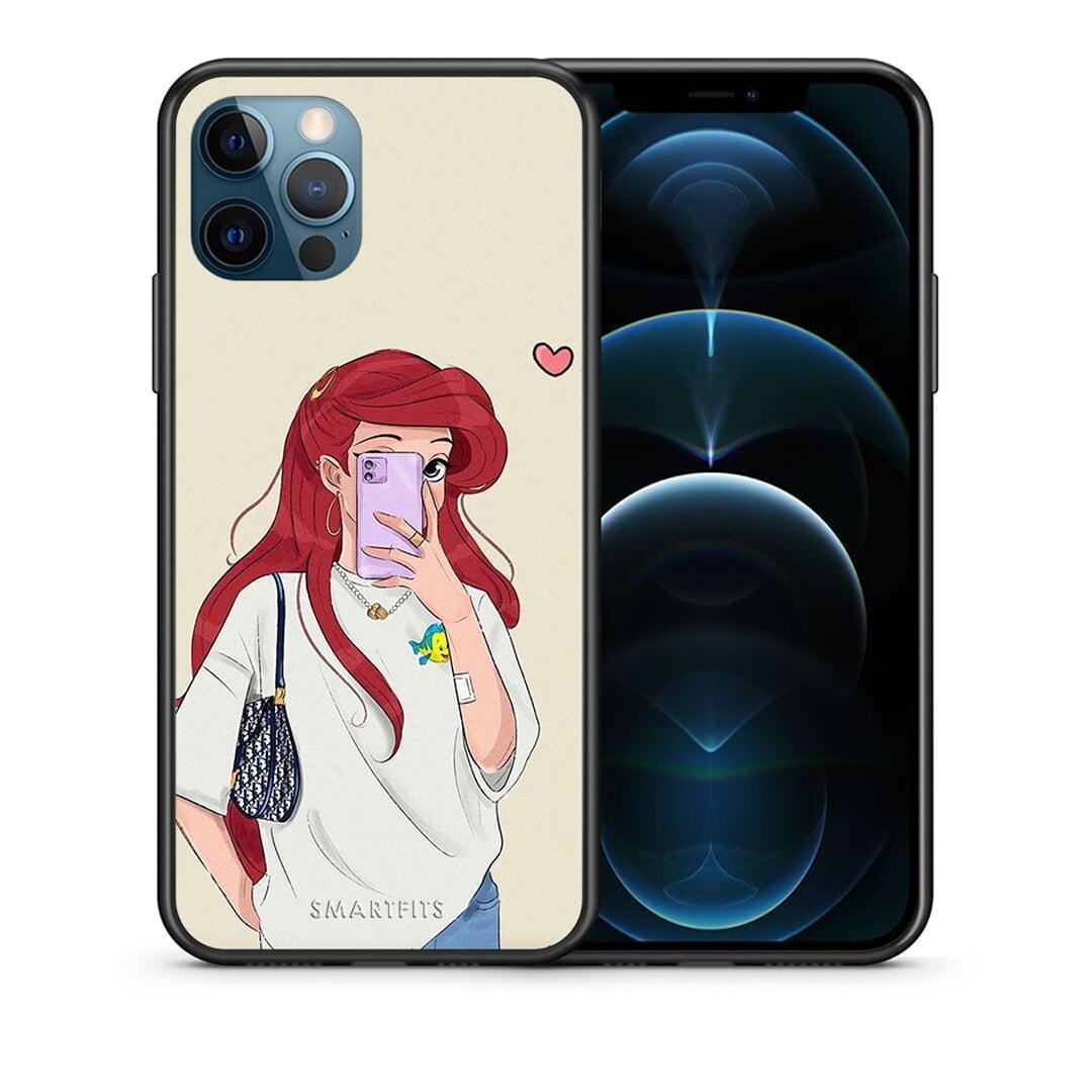 Θήκη iPhone 12 Pro Max Walking Mermaid από τη Smartfits με σχέδιο στο πίσω μέρος και μαύρο περίβλημα | iPhone 12 Pro Max Walking Mermaid case with colorful back and black bezels