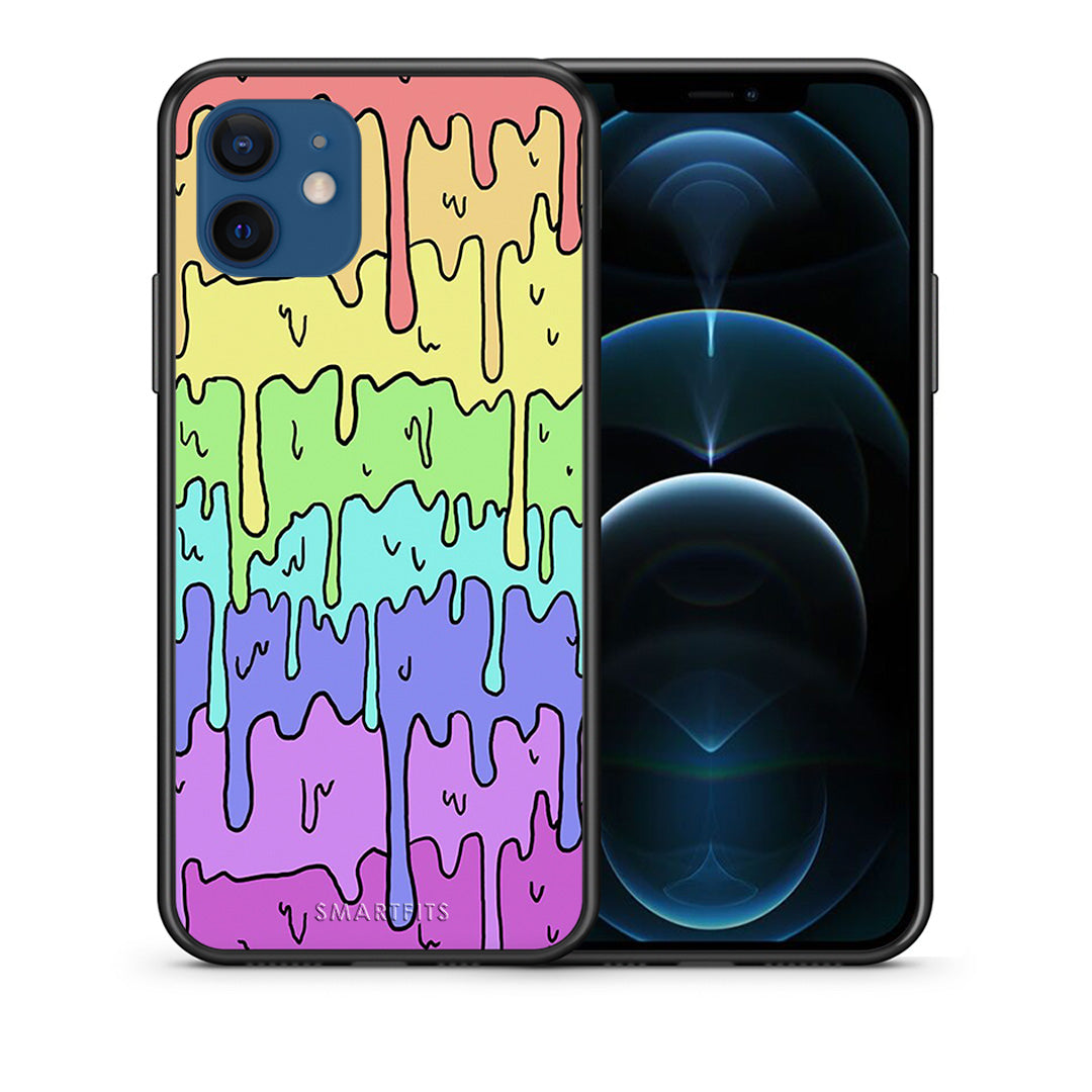 Θήκη iPhone 12 Melting Rainbow από τη Smartfits με σχέδιο στο πίσω μέρος και μαύρο περίβλημα | iPhone 12 Melting Rainbow case with colorful back and black bezels