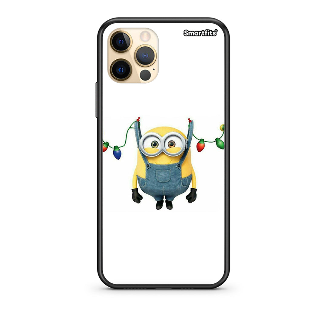 Θήκη iPhone 12 Xmas Minion Lights από τη Smartfits με σχέδιο στο πίσω μέρος και μαύρο περίβλημα | iPhone 12 Xmas Minion Lights case with colorful back and black bezels