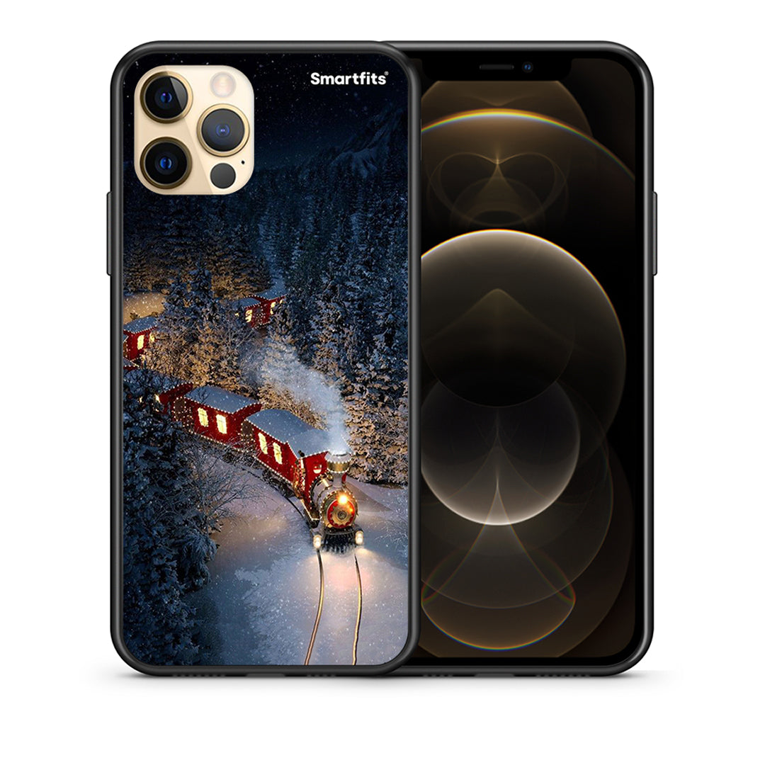 Θήκη iPhone 12 Xmas Train από τη Smartfits με σχέδιο στο πίσω μέρος και μαύρο περίβλημα | iPhone 12 Xmas Train case with colorful back and black bezels