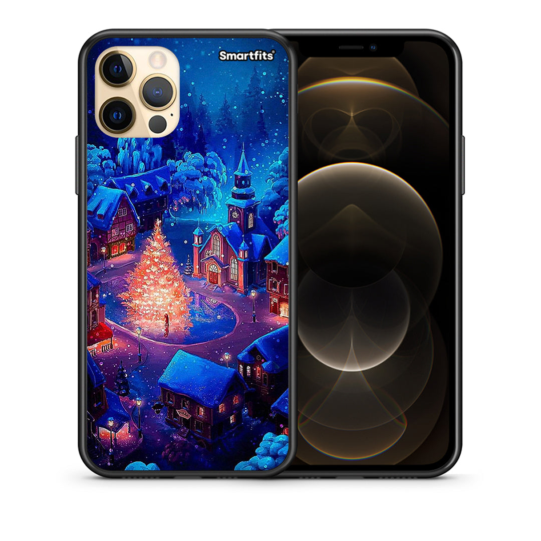 Θήκη iPhone 12 Xmas Village από τη Smartfits με σχέδιο στο πίσω μέρος και μαύρο περίβλημα | iPhone 12 Xmas Village case with colorful back and black bezels