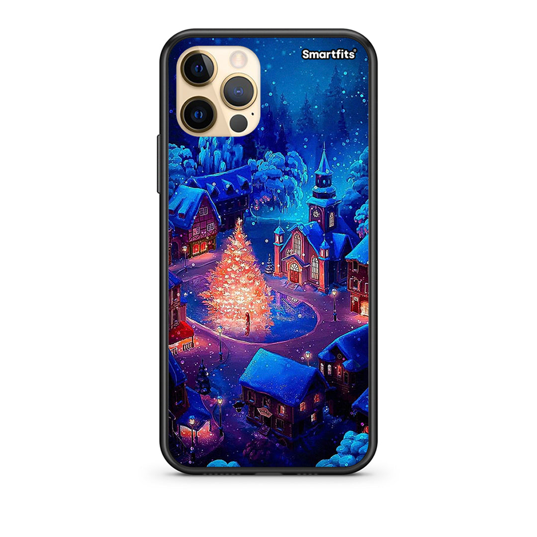 Θήκη iPhone 12 Xmas Village από τη Smartfits με σχέδιο στο πίσω μέρος και μαύρο περίβλημα | iPhone 12 Xmas Village case with colorful back and black bezels