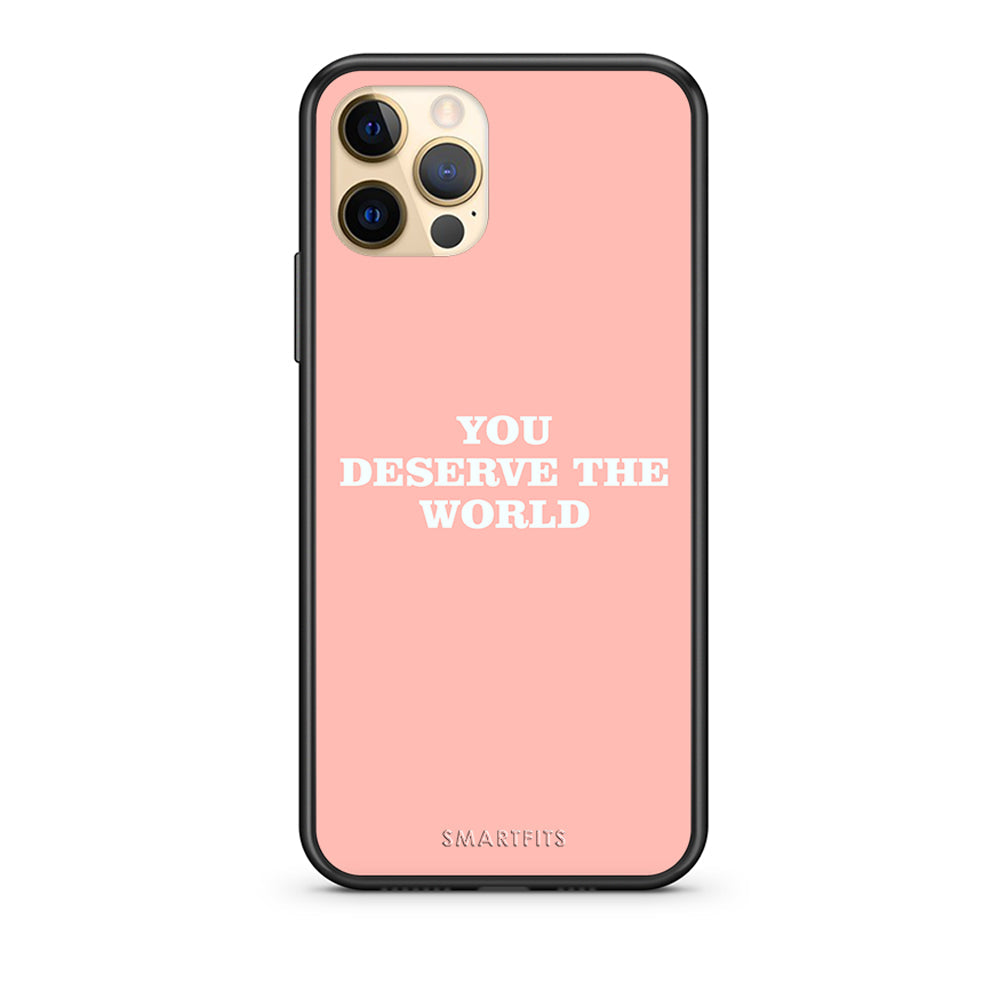 Θήκη Αγίου Βαλεντίνου iPhone 12 You Deserve The World από τη Smartfits με σχέδιο στο πίσω μέρος και μαύρο περίβλημα | iPhone 12 You Deserve The World case with colorful back and black bezels