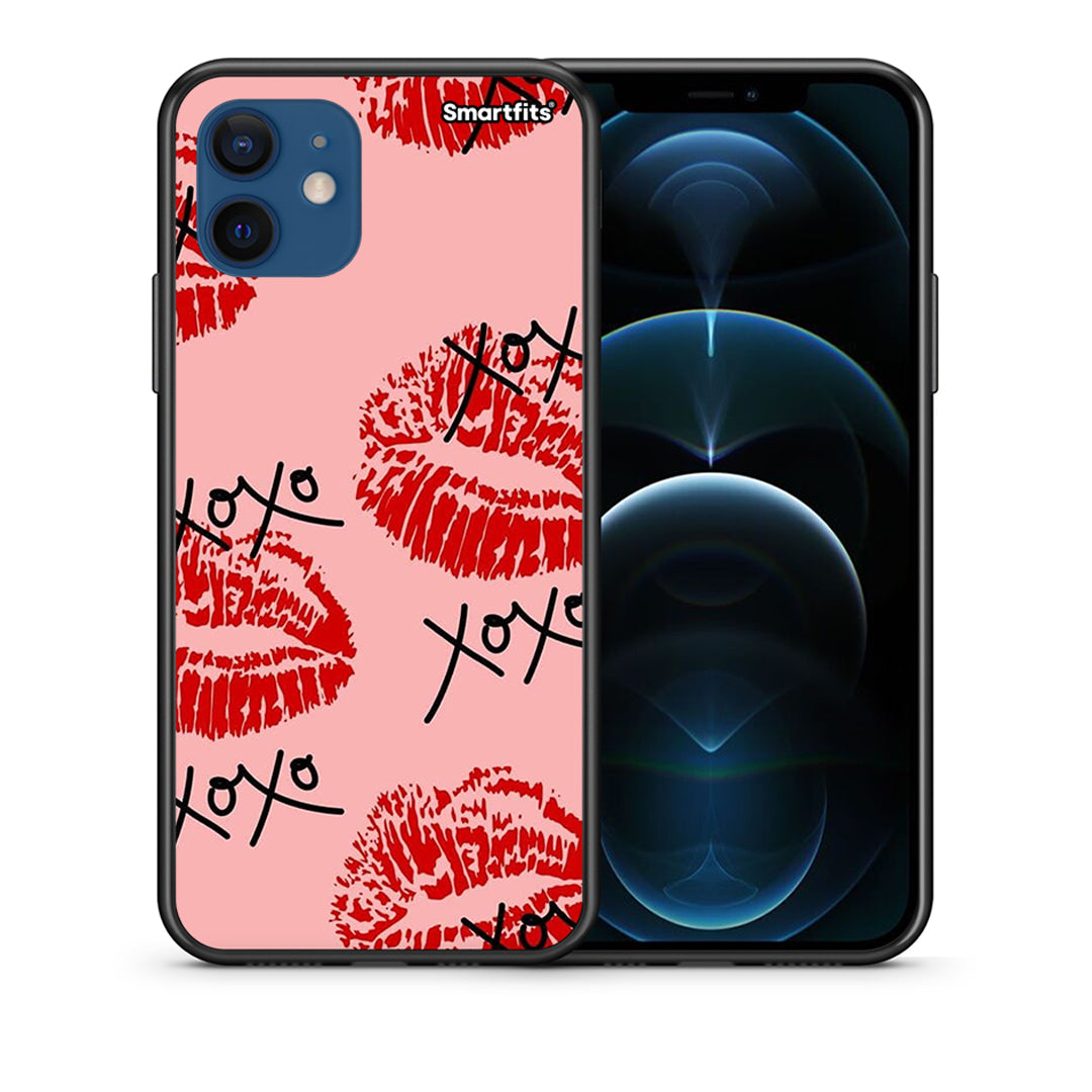 Θήκη iPhone 12 XOXO Lips από τη Smartfits με σχέδιο στο πίσω μέρος και μαύρο περίβλημα | iPhone 12 XOXO Lips case with colorful back and black bezels