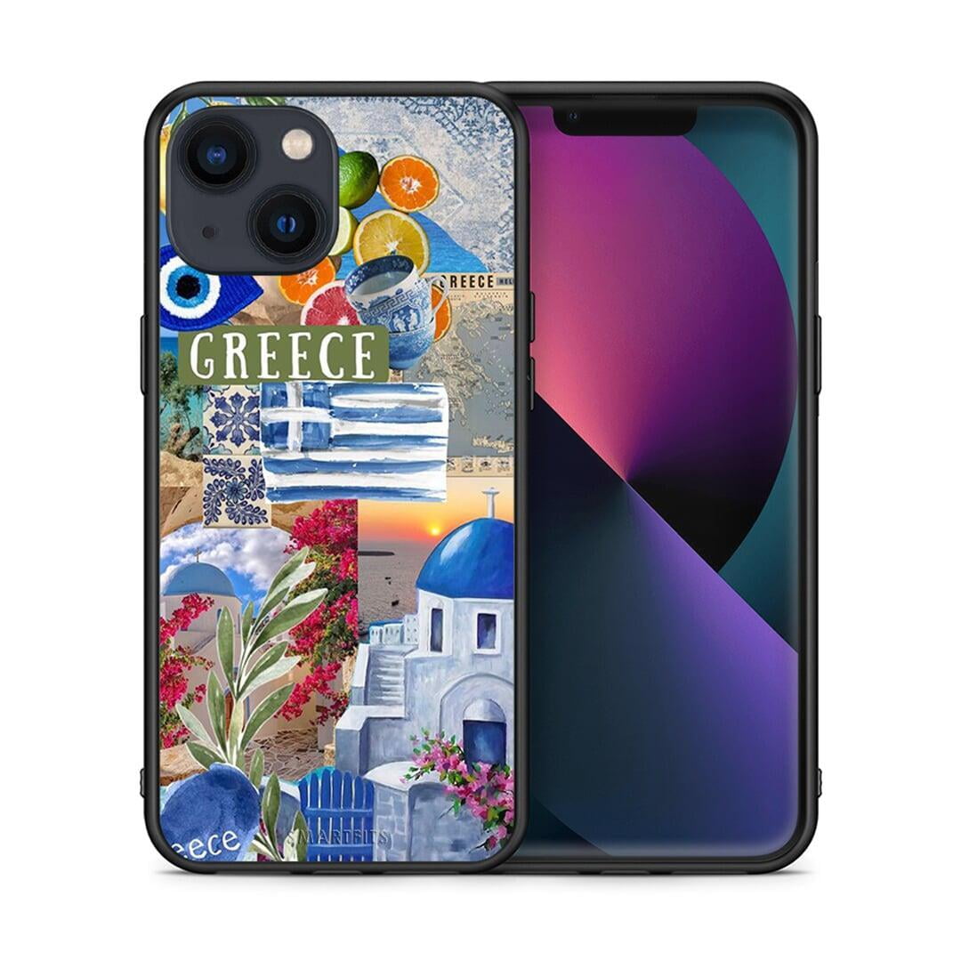 Θήκη iPhone 13 All Greek από τη Smartfits με σχέδιο στο πίσω μέρος και μαύρο περίβλημα | iPhone 13 All Greek case with colorful back and black bezels