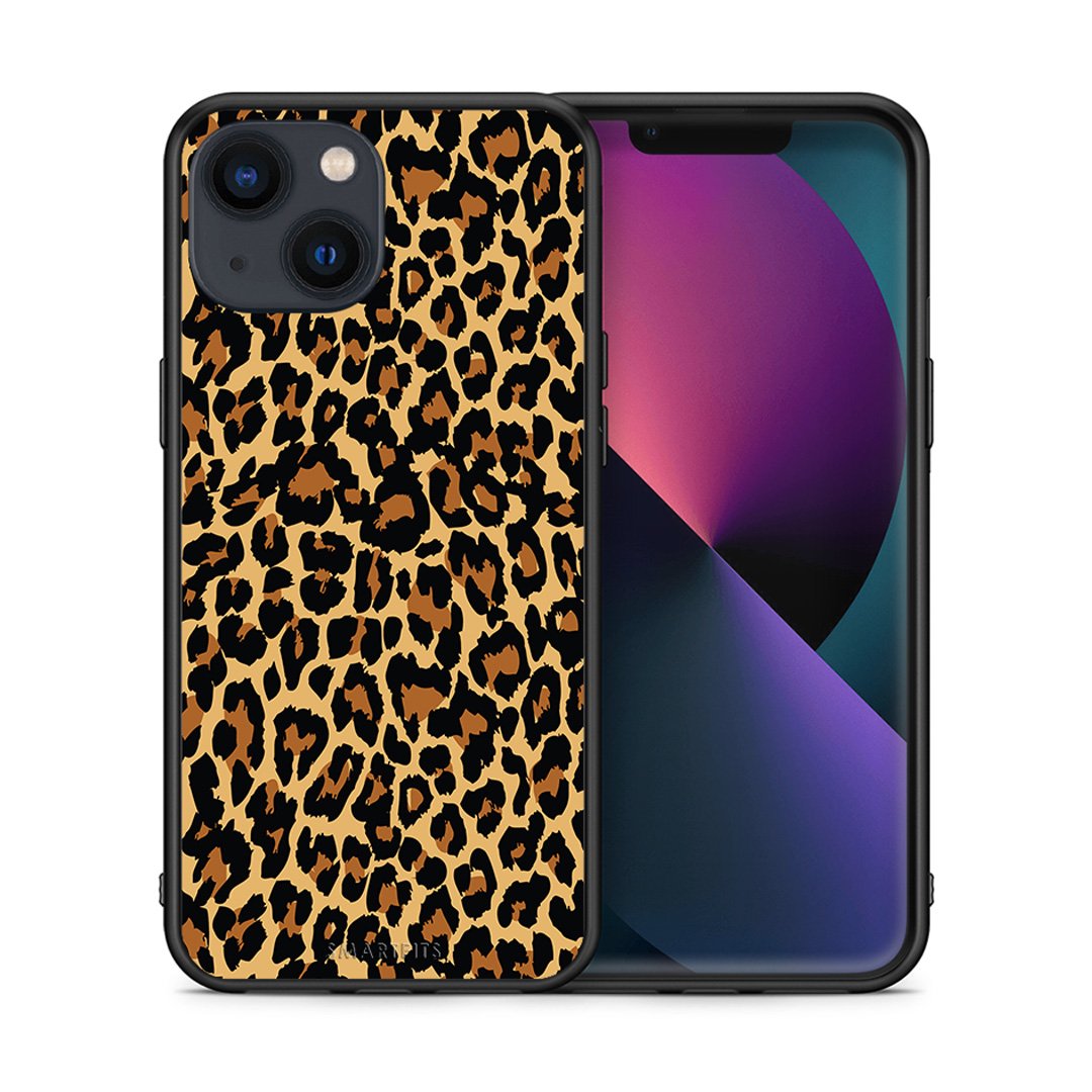 Θήκη iPhone 13 Mini Leopard Animal από τη Smartfits με σχέδιο στο πίσω μέρος και μαύρο περίβλημα | iPhone 13 Mini Leopard Animal case with colorful back and black bezels