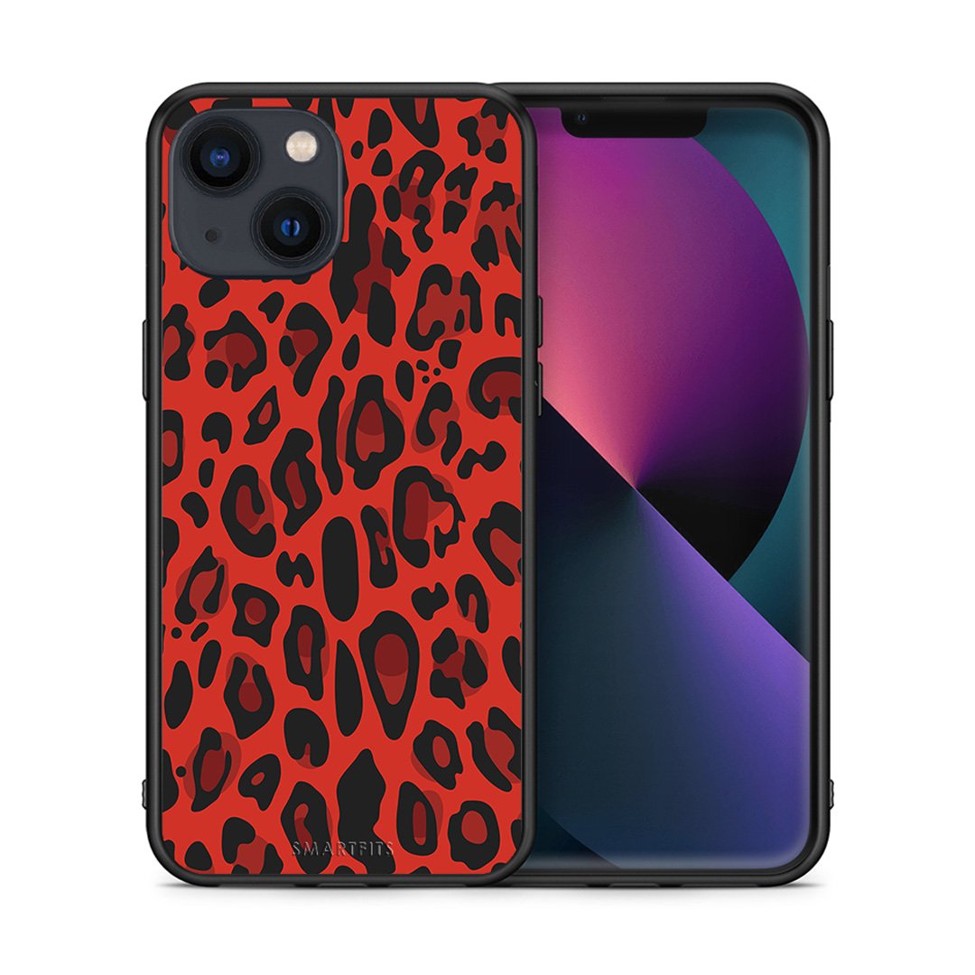 Θήκη iPhone 13 Mini Red Leopard Animal από τη Smartfits με σχέδιο στο πίσω μέρος και μαύρο περίβλημα | iPhone 13 Mini Red Leopard Animal case with colorful back and black bezels