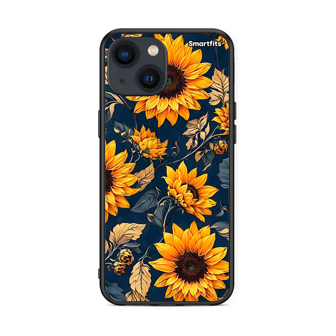 iPhone 13 Mini Autumn Sunflowers Θήκη από τη Smartfits με σχέδιο στο πίσω μέρος και μαύρο περίβλημα | Smartphone case with colorful back and black bezels by Smartfits