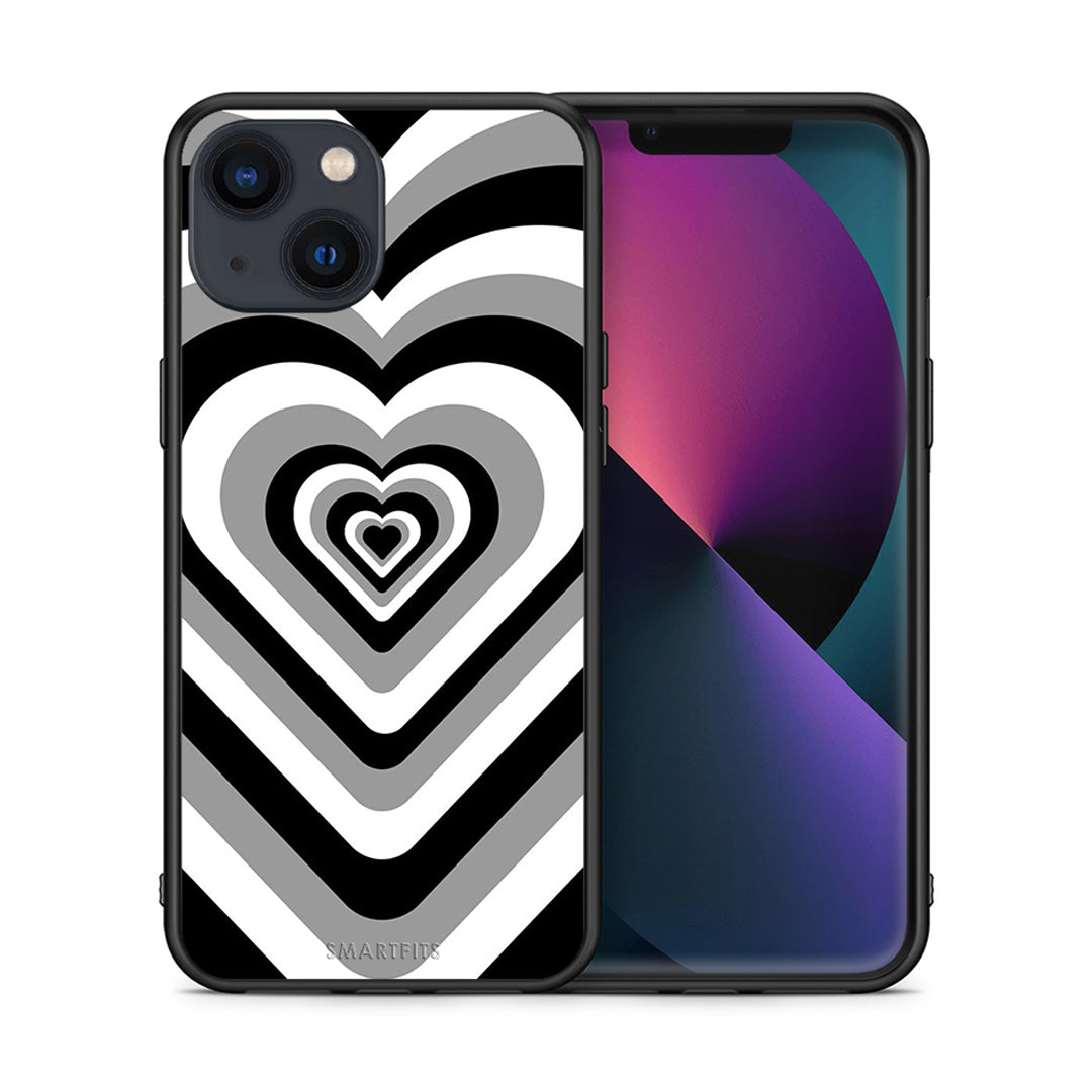 Θήκη iPhone 13 Black Hearts από τη Smartfits με σχέδιο στο πίσω μέρος και μαύρο περίβλημα | iPhone 13 Black Hearts case with colorful back and black bezels