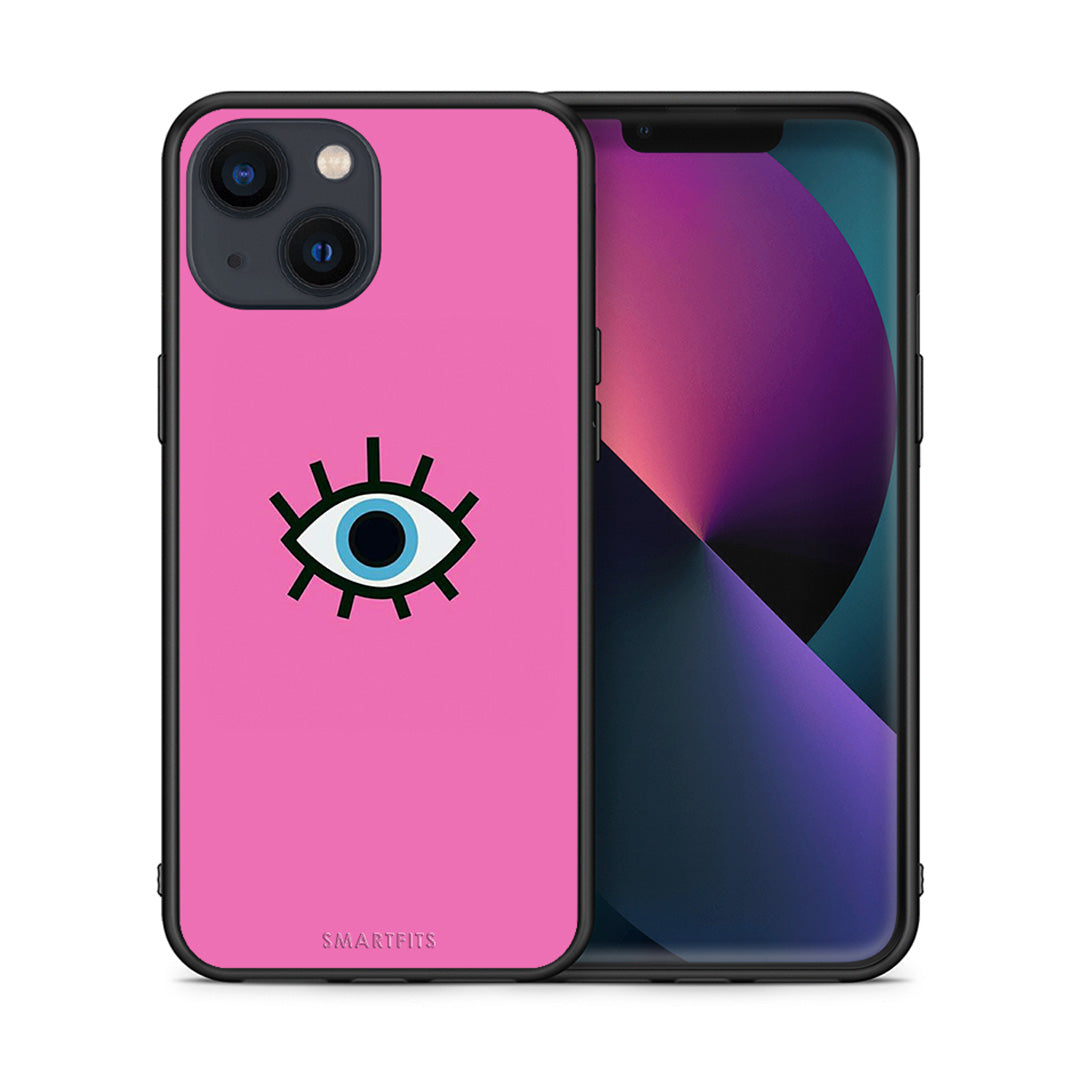 Θήκη iPhone 13 Blue Eye Pink από τη Smartfits με σχέδιο στο πίσω μέρος και μαύρο περίβλημα | iPhone 13 Blue Eye Pink case with colorful back and black bezels