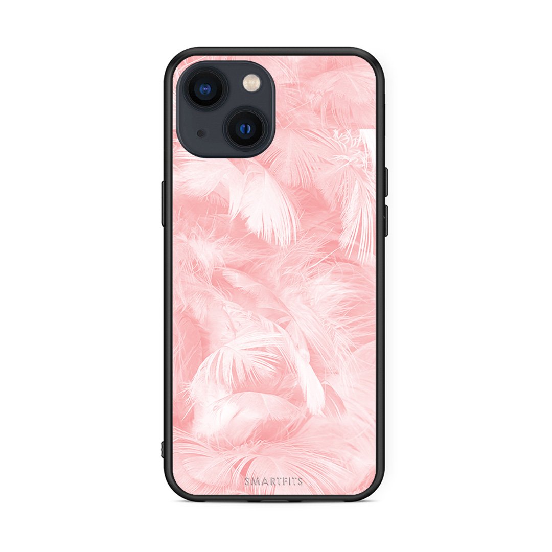 33 - iPhone 13 Mini Pink Feather Boho case, cover, bumper