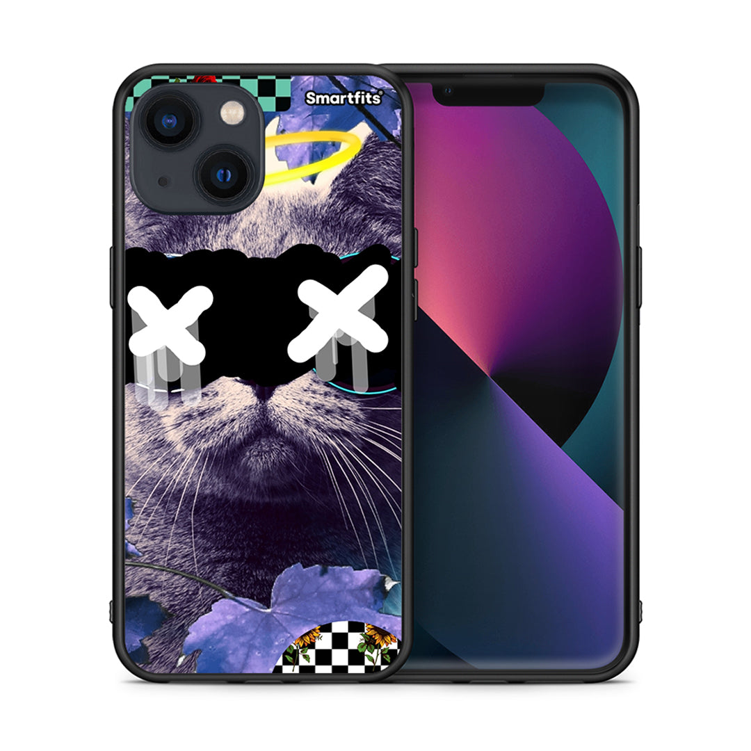 Θήκη iPhone 13 Cat Collage από τη Smartfits με σχέδιο στο πίσω μέρος και μαύρο περίβλημα | iPhone 13 Cat Collage case with colorful back and black bezels