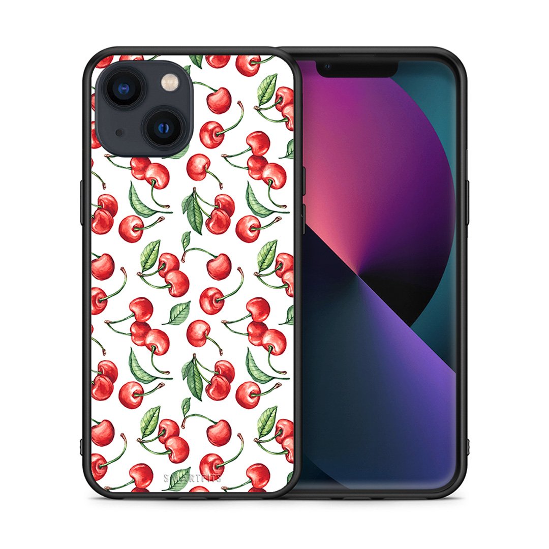 Θήκη iPhone 13 Cherry Summer από τη Smartfits με σχέδιο στο πίσω μέρος και μαύρο περίβλημα | iPhone 13 Cherry Summer case with colorful back and black bezels