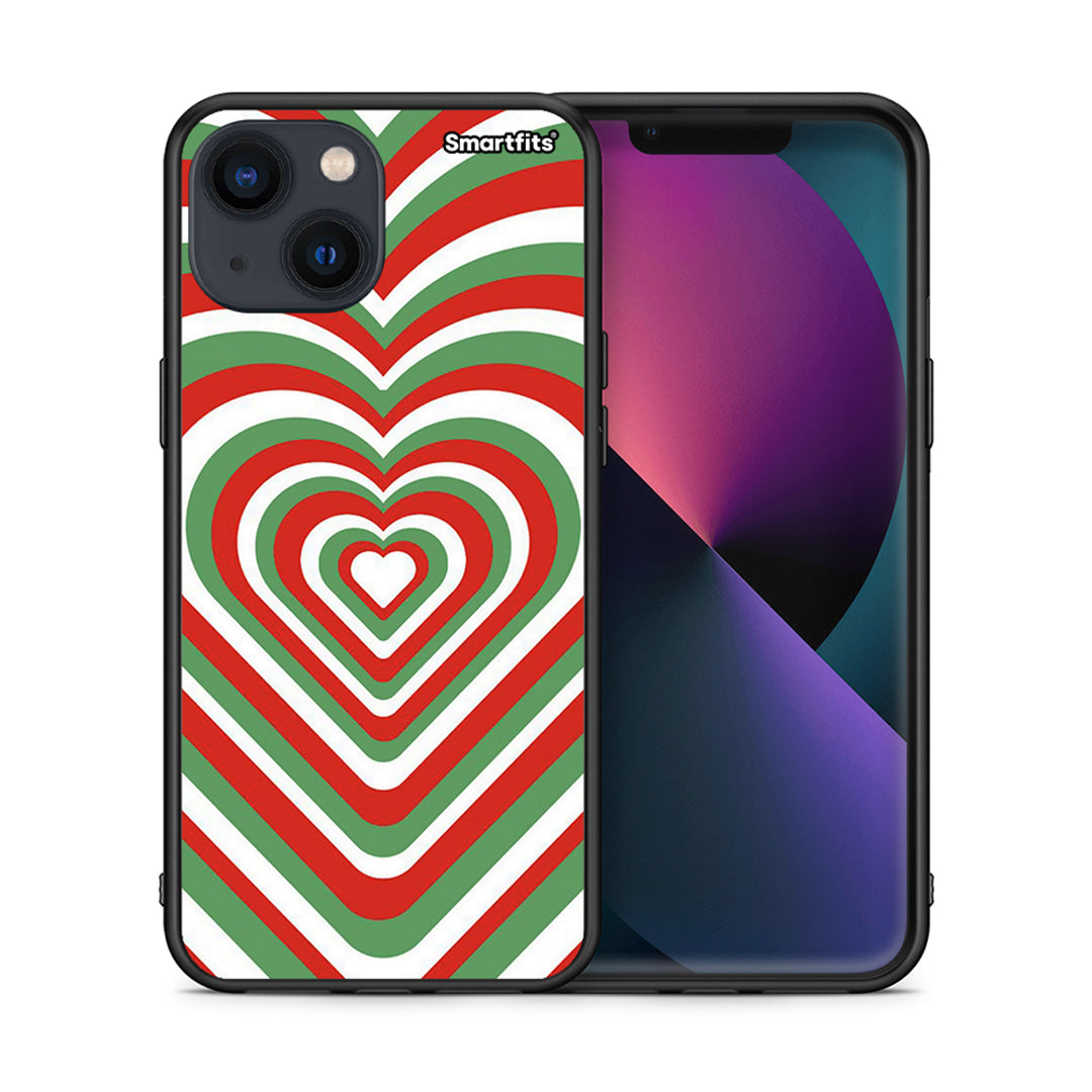 Θήκη iPhone 13 Mini Christmas Hearts από τη Smartfits με σχέδιο στο πίσω μέρος και μαύρο περίβλημα | iPhone 13 Mini Christmas Hearts case with colorful back and black bezels