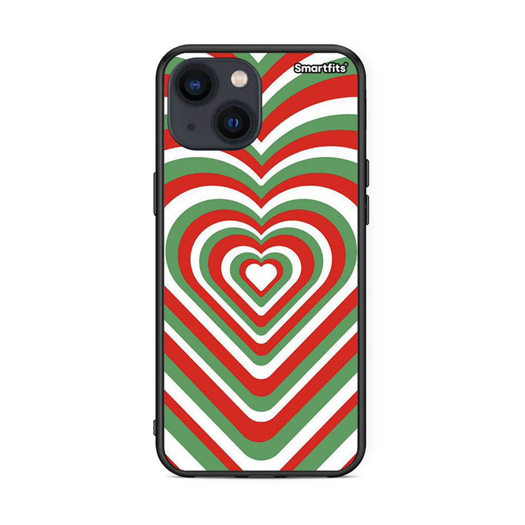 iPhone 13 Mini Christmas Hearts θήκη από τη Smartfits με σχέδιο στο πίσω μέρος και μαύρο περίβλημα | Smartphone case with colorful back and black bezels by Smartfits