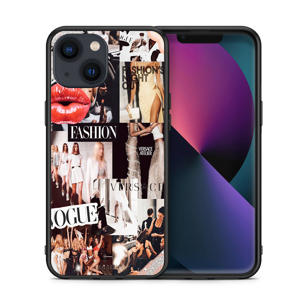 Θήκη Αγίου Βαλεντίνου iPhone 13 Mini Collage Fashion από τη Smartfits με σχέδιο στο πίσω μέρος και μαύρο περίβλημα | iPhone 13 Mini Collage Fashion case with colorful back and black bezels