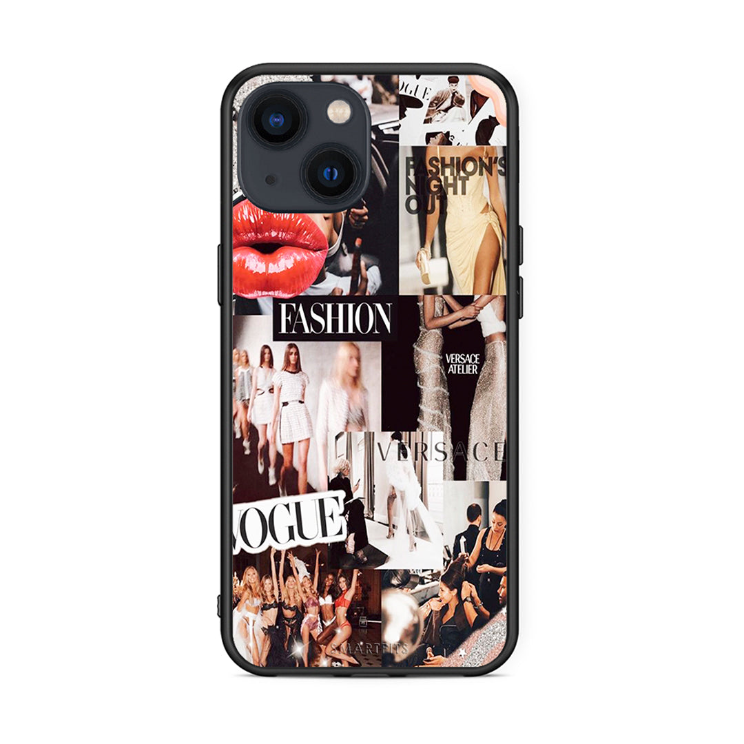 iPhone 13 Mini Collage Fashion Θήκη Αγίου Βαλεντίνου από τη Smartfits με σχέδιο στο πίσω μέρος και μαύρο περίβλημα | Smartphone case with colorful back and black bezels by Smartfits