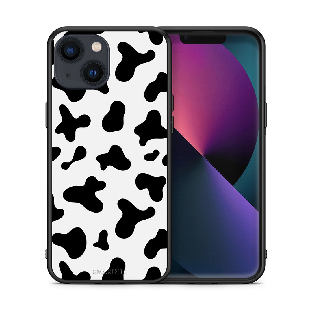 Θήκη iPhone 13 Cow Print από τη Smartfits με σχέδιο στο πίσω μέρος και μαύρο περίβλημα | iPhone 13 Cow Print case with colorful back and black bezels