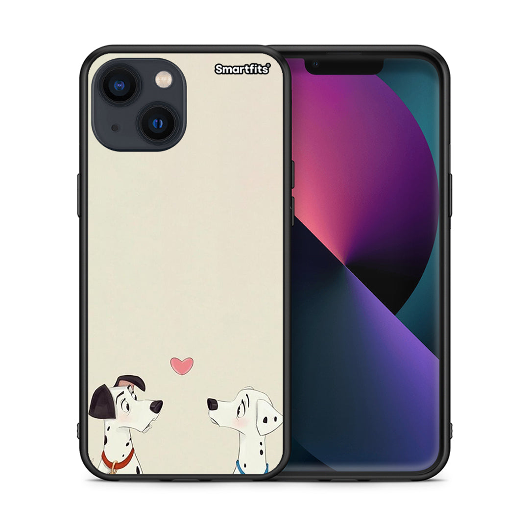 Θήκη iPhone 13 Mini Dalmatians Love από τη Smartfits με σχέδιο στο πίσω μέρος και μαύρο περίβλημα | iPhone 13 Mini Dalmatians Love case with colorful back and black bezels