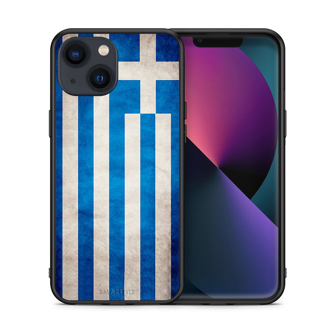 Θήκη iPhone 13 Greek Flag από τη Smartfits με σχέδιο στο πίσω μέρος και μαύρο περίβλημα | iPhone 13 Greek Flag case with colorful back and black bezels