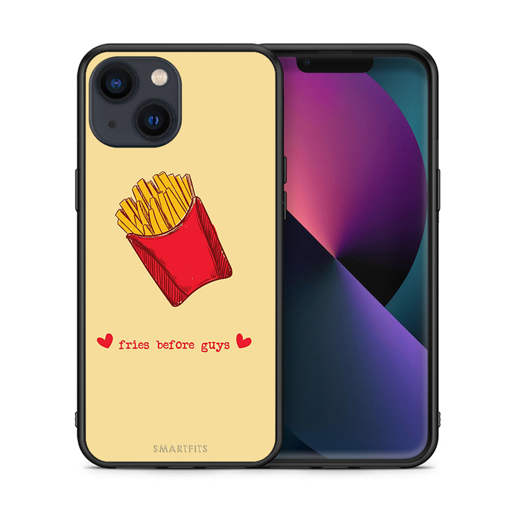 Θήκη Αγίου Βαλεντίνου iPhone 13 Mini Fries Before Guys από τη Smartfits με σχέδιο στο πίσω μέρος και μαύρο περίβλημα | iPhone 13 Mini Fries Before Guys case with colorful back and black bezels