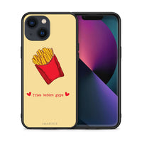 Thumbnail for Θήκη Αγίου Βαλεντίνου iPhone 13 Mini Fries Before Guys από τη Smartfits με σχέδιο στο πίσω μέρος και μαύρο περίβλημα | iPhone 13 Mini Fries Before Guys case with colorful back and black bezels