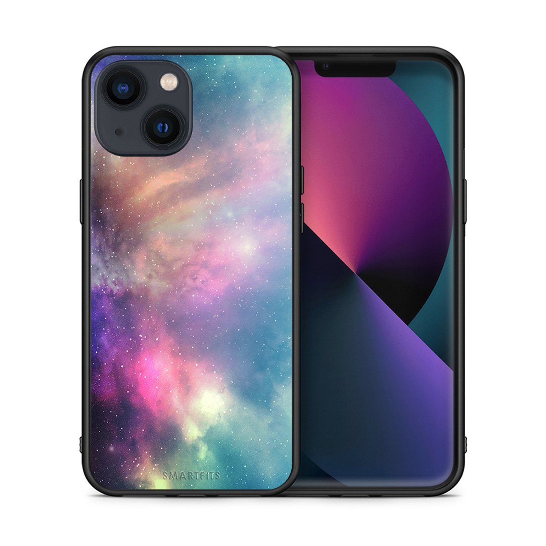 Θήκη iPhone 13 Rainbow Galaxy από τη Smartfits με σχέδιο στο πίσω μέρος και μαύρο περίβλημα | iPhone 13 Rainbow Galaxy case with colorful back and black bezels