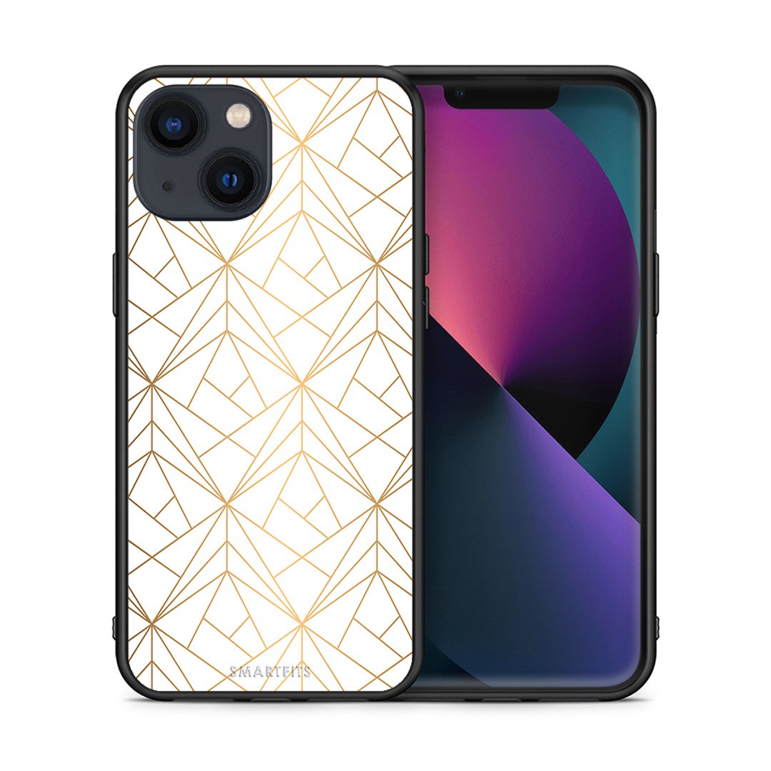 Θήκη iPhone 13 Mini Luxury White Geometric από τη Smartfits με σχέδιο στο πίσω μέρος και μαύρο περίβλημα | iPhone 13 Mini Luxury White Geometric case with colorful back and black bezels