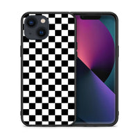 Thumbnail for Θήκη iPhone 13 Squares Geometric από τη Smartfits με σχέδιο στο πίσω μέρος και μαύρο περίβλημα | iPhone 13 Squares Geometric case with colorful back and black bezels