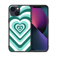 Thumbnail for Θήκη iPhone 13 Green Hearts από τη Smartfits με σχέδιο στο πίσω μέρος και μαύρο περίβλημα | iPhone 13 Green Hearts case with colorful back and black bezels