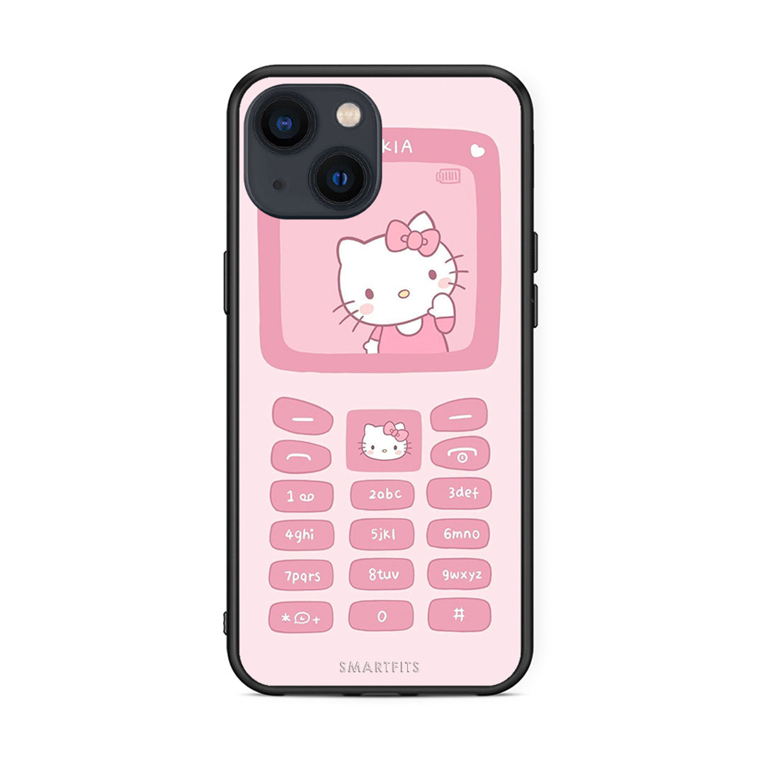 iPhone 13 Mini Hello Kitten Θήκη Αγίου Βαλεντίνου από τη Smartfits με σχέδιο στο πίσω μέρος και μαύρο περίβλημα | Smartphone case with colorful back and black bezels by Smartfits