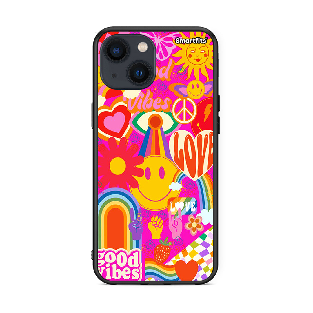 iPhone 13 Mini Hippie Love θήκη από τη Smartfits με σχέδιο στο πίσω μέρος και μαύρο περίβλημα | Smartphone case with colorful back and black bezels by Smartfits
