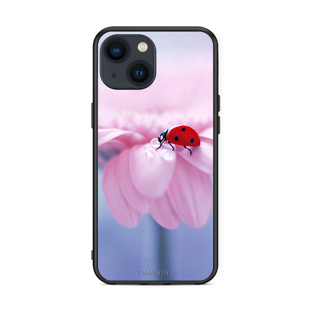 iPhone 13 Mini Ladybug Flower θήκη από τη Smartfits με σχέδιο στο πίσω μέρος και μαύρο περίβλημα | Smartphone case with colorful back and black bezels by Smartfits