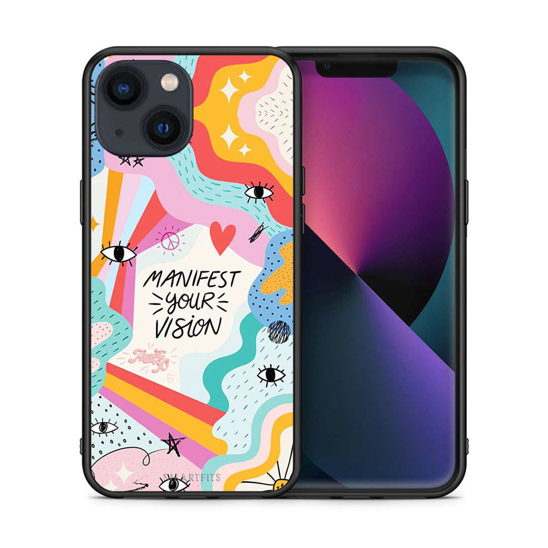 Θήκη iPhone 13 Mini Manifest Your Vision από τη Smartfits με σχέδιο στο πίσω μέρος και μαύρο περίβλημα | iPhone 13 Mini Manifest Your Vision case with colorful back and black bezels