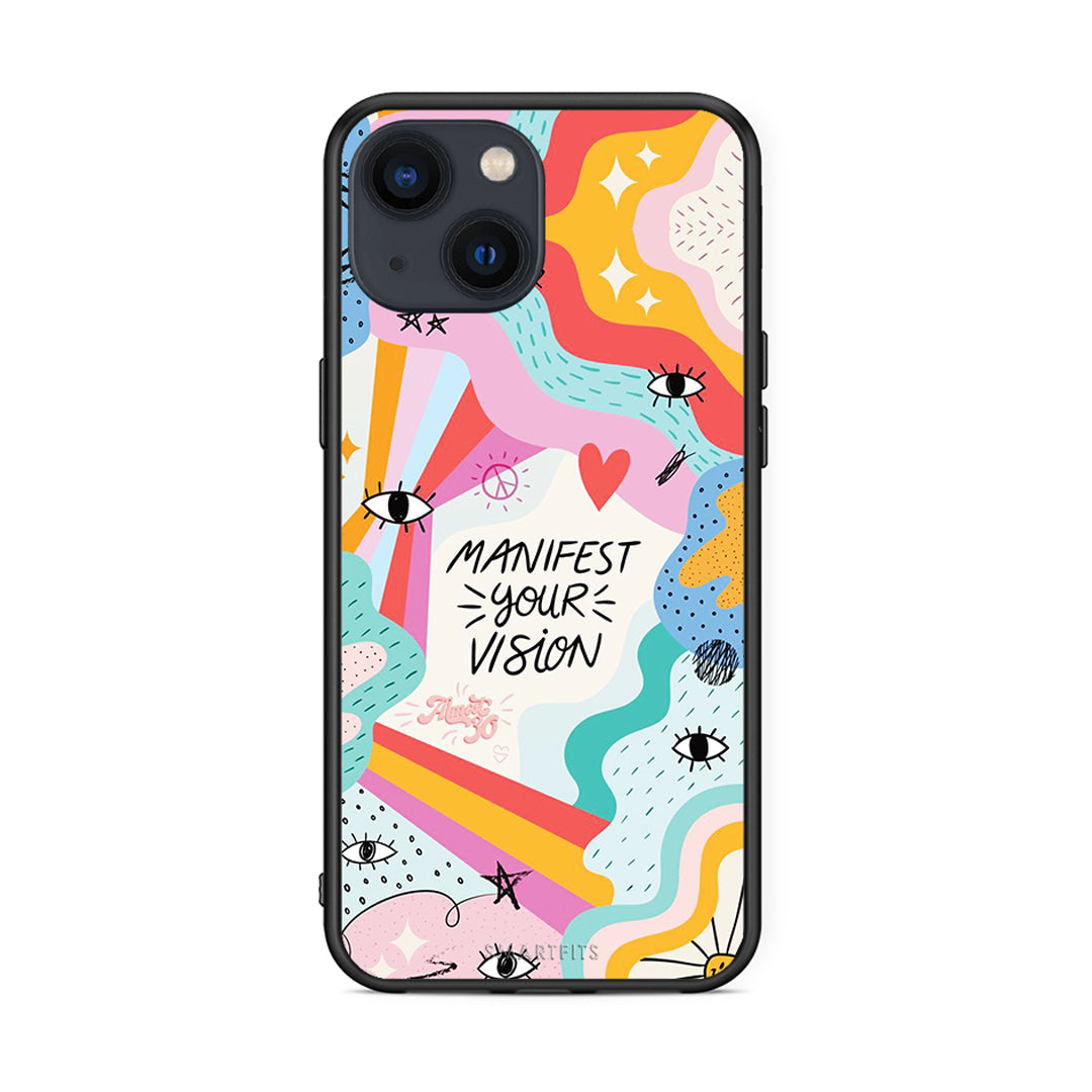 iPhone 13 Manifest Your Vision θήκη από τη Smartfits με σχέδιο στο πίσω μέρος και μαύρο περίβλημα | Smartphone case with colorful back and black bezels by Smartfits