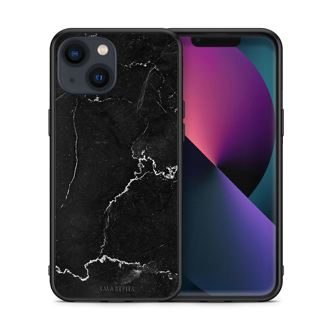 Θήκη iPhone 13 Marble Black από τη Smartfits με σχέδιο στο πίσω μέρος και μαύρο περίβλημα | iPhone 13 Marble Black case with colorful back and black bezels