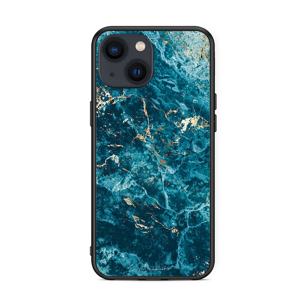 iPhone 13 Mini Marble Blue θήκη από τη Smartfits με σχέδιο στο πίσω μέρος και μαύρο περίβλημα | Smartphone case with colorful back and black bezels by Smartfits