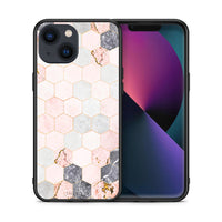 Thumbnail for Θήκη iPhone 13 Mini Hexagon Pink Marble από τη Smartfits με σχέδιο στο πίσω μέρος και μαύρο περίβλημα | iPhone 13 Mini Hexagon Pink Marble case with colorful back and black bezels
