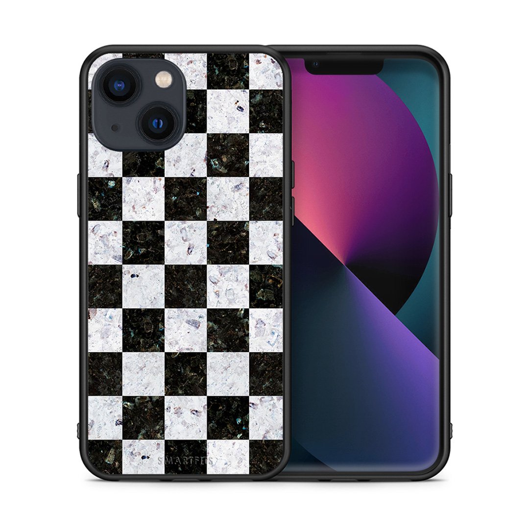 Θήκη iPhone 13 Square Geometric Marble από τη Smartfits με σχέδιο στο πίσω μέρος και μαύρο περίβλημα | iPhone 13 Square Geometric Marble case with colorful back and black bezels